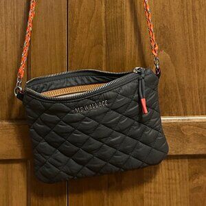 MZ Wallace Quilted Black Crossbody Bag with Orange Accents